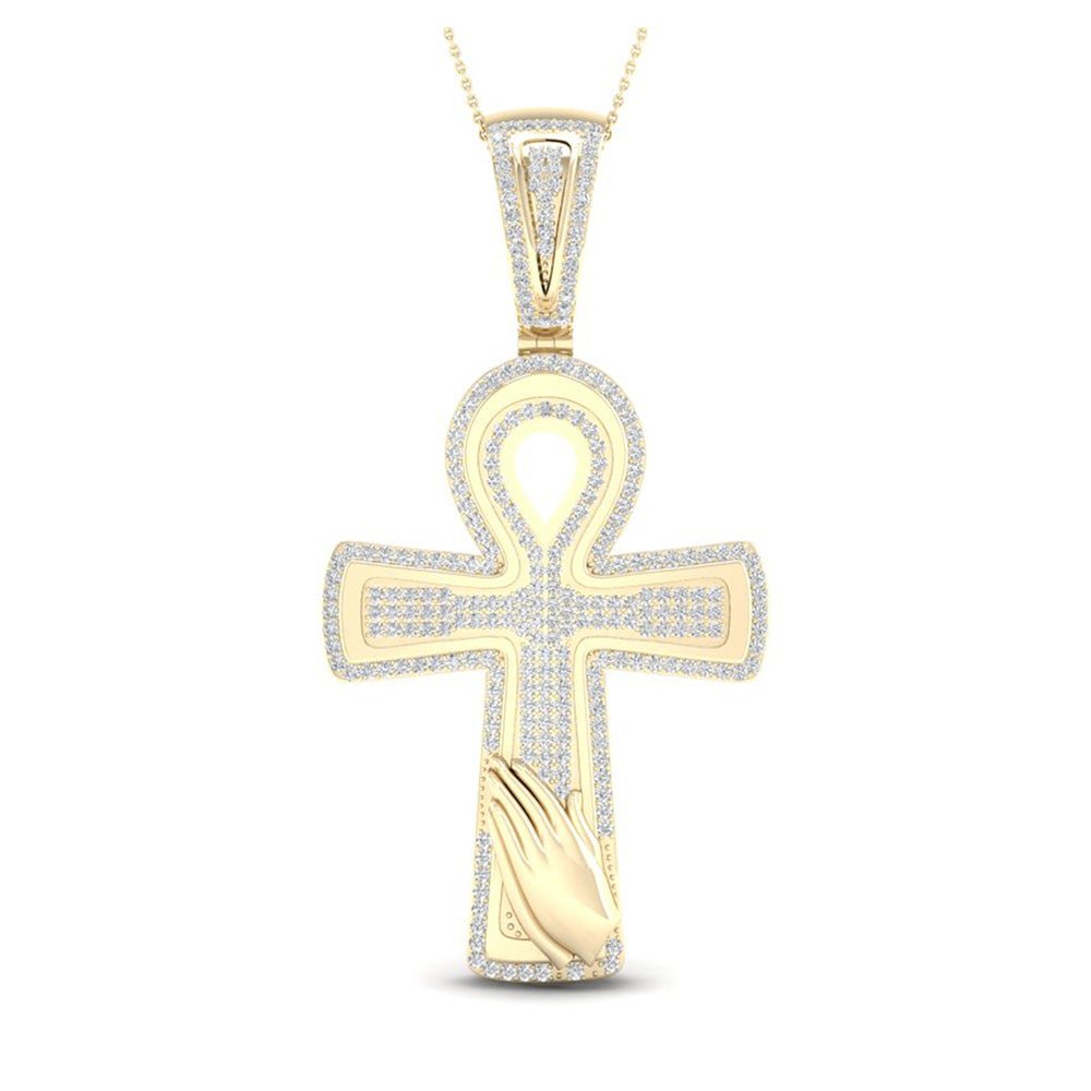 Men's Diamond Charm Pendant | 10kt Yellow Gold Mens Round Diamond Ankh Cross Charm Pendant 5/8 Cttw | Splendid Jewellery GND