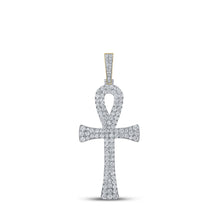 Load image into Gallery viewer, 10kt Yellow Gold Men&#39;s Round Diamond Ankh Cross Charm Pendant - 6-1/3 Cttw | Splendid Jewellery Top view from the 10Kt Yellow Gold Mens Round Diamond Ankh Cross Charm Pendant 6 1 3 Cttwpin280018 collection by Splendid Jewellery