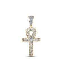 Load image into Gallery viewer, 10kt Yellow Gold Men's Round Diamond Ankh Cross Charm Pendant - 7/8 Cttw | Splendid Jewellery Top view from the 10Kt Yellow Gold Mens Round Diamond Ankh Cross Charm Pendant 7 8 Cttwpin286985 collection by Splendid Jewellery