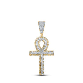 10kt Yellow Gold Men's Round Diamond Ankh Cross Charm Pendant - 7/8 Cttw | Splendid Jewellery Top view from the 10Kt Yellow Gold Mens Round Diamond Ankh Cross Charm Pendant 7 8 Cttwpin286985 collection by Splendid Jewellery
