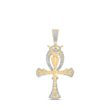 Load image into Gallery viewer, 10kt Yellow Gold Men&#39;s Diamond Ankh Eye Cross Charm Pendant - Exquisite Elegance Top view from the 10Kt Yellow Gold Mens Round Diamond Ankh Eye Cross Charm Pendant 1 1 5 Cttwpin230949 collection by Splendid Jewellery