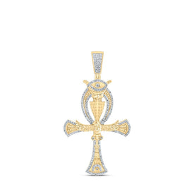 10kt Yellow Gold Men's Diamond Ankh Eye Cross Charm Pendant - Exquisite Elegance Top view from the 10Kt Yellow Gold Mens Round Diamond Ankh Eye Cross Charm Pendant 1 1 5 Cttwpin230949 collection by Splendid Jewellery