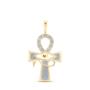 Men's Diamond Charm Pendant | 10kt Yellow Gold Mens Round Diamond Ankh Eye Cross Charm Pendant 1/2 Cttw | Splendid Jewellery GND