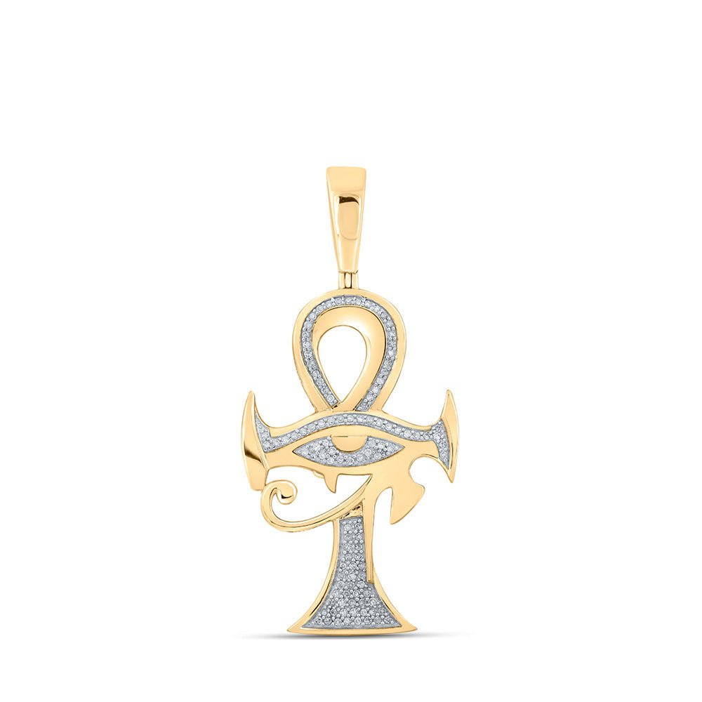 Men's Diamond Charm Pendant | 10kt Yellow Gold Mens Round Diamond Ankh Eye Cross Charm Pendant 1/3 Cttw | Splendid Jewellery GND