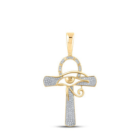 10kt Yellow Gold Men's Round Diamond Ankh Eye Cross Charm Pendant - 1/3 Cttw | Splendid Jewellery Top view from the 10Kt Yellow Gold Mens Round Diamond Ankh Eye Cross Charm Pendant 1 3 Cttwpin212157 collection by Splendid Jewellery