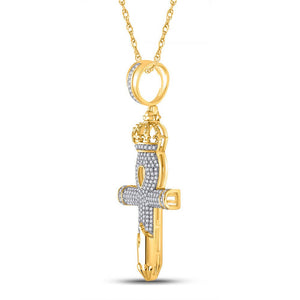 Men's Diamond Charm Pendant | 10kt Yellow Gold Mens Round Diamond Ankh Nail Cross Charm Pendant 1/2 Cttw | Splendid Jewellery GND