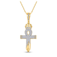 Load image into Gallery viewer, 10kt Yellow Gold Men&#39;s Diamond Ankh Nail Cross Pendant - Captivating Charm with 1/2 Ct.t.w. Diamonds Top view from the 10Kt Yellow Gold Mens Round Diamond Ankh Nail Cross Charm Pendant 1 2 Cttwpin284129 collection by Splendid Jewellery