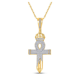 10kt Yellow Gold Men's Diamond Ankh Nail Cross Pendant - Captivating Charm with 1/2 Ct.t.w. Diamonds Top view from the 10Kt Yellow Gold Mens Round Diamond Ankh Nail Cross Charm Pendant 1 2 Cttwpin284129 collection by Splendid Jewellery