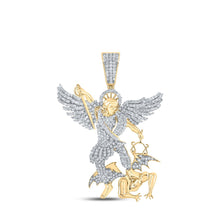 Load image into Gallery viewer, 10kt Yellow Gold Men&#39;s Round Diamond Archangel Charm Pendant - 1-1/5 Cttw Top view from the 10Kt Yellow Gold Mens Round Diamond Archangel Charm Pendant 1 1 5 Cttwpin217956 collection by Splendid Jewellery
