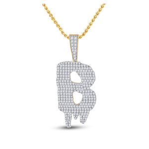 Men's Diamond Charm Pendant | 10kt Yellow Gold Mens Round Diamond B Drip Letter Charm Pendant 2-3/4 Cttw | Splendid Jewellery GND