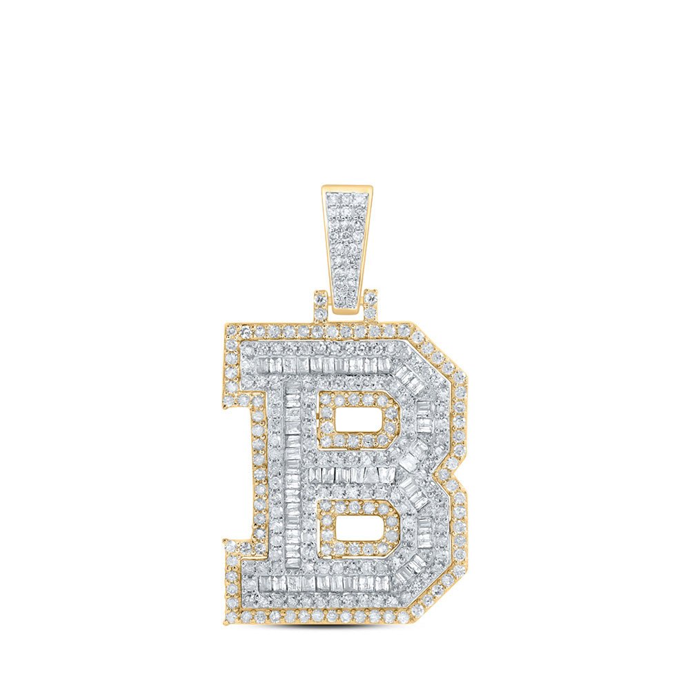 Men's Diamond Charm Pendant | 10kt Yellow Gold Mens Round Diamond B Initial Letter Charm Pendant 1 Cttw | Splendid Jewellery GND