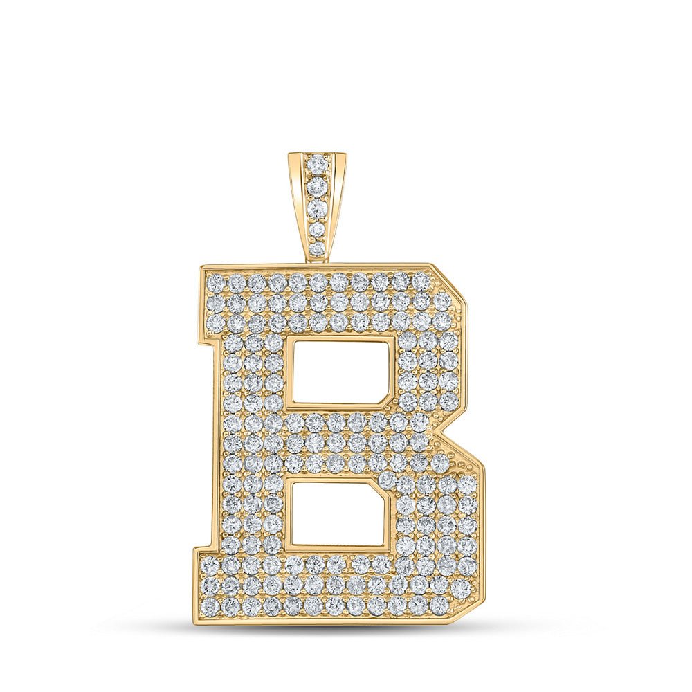 Men's Diamond Charm Pendant | 10kt Yellow Gold Mens Round Diamond B Initial Letter Charm Pendant 2-3/4 Cttw | Splendid Jewellery GND