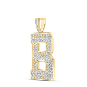 Men's Diamond Charm Pendant | 10kt Yellow Gold Mens Round Diamond B Initial Letter Charm Pendant 2-3/4 Cttw | Splendid Jewellery GND