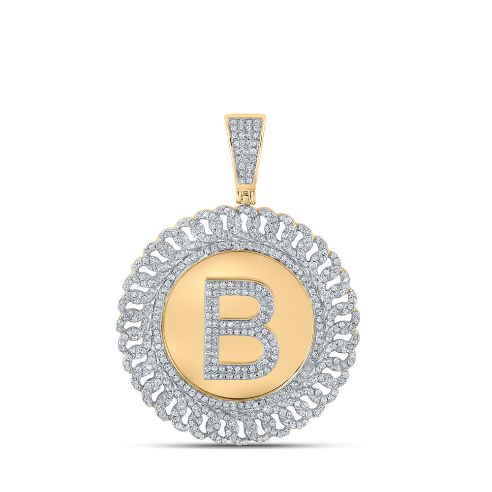 Men's Diamond Charm Pendant | 10kt Yellow Gold Mens Round Diamond B Letter Charm Pendant 1-1/4 Cttw | Splendid Jewellery GND