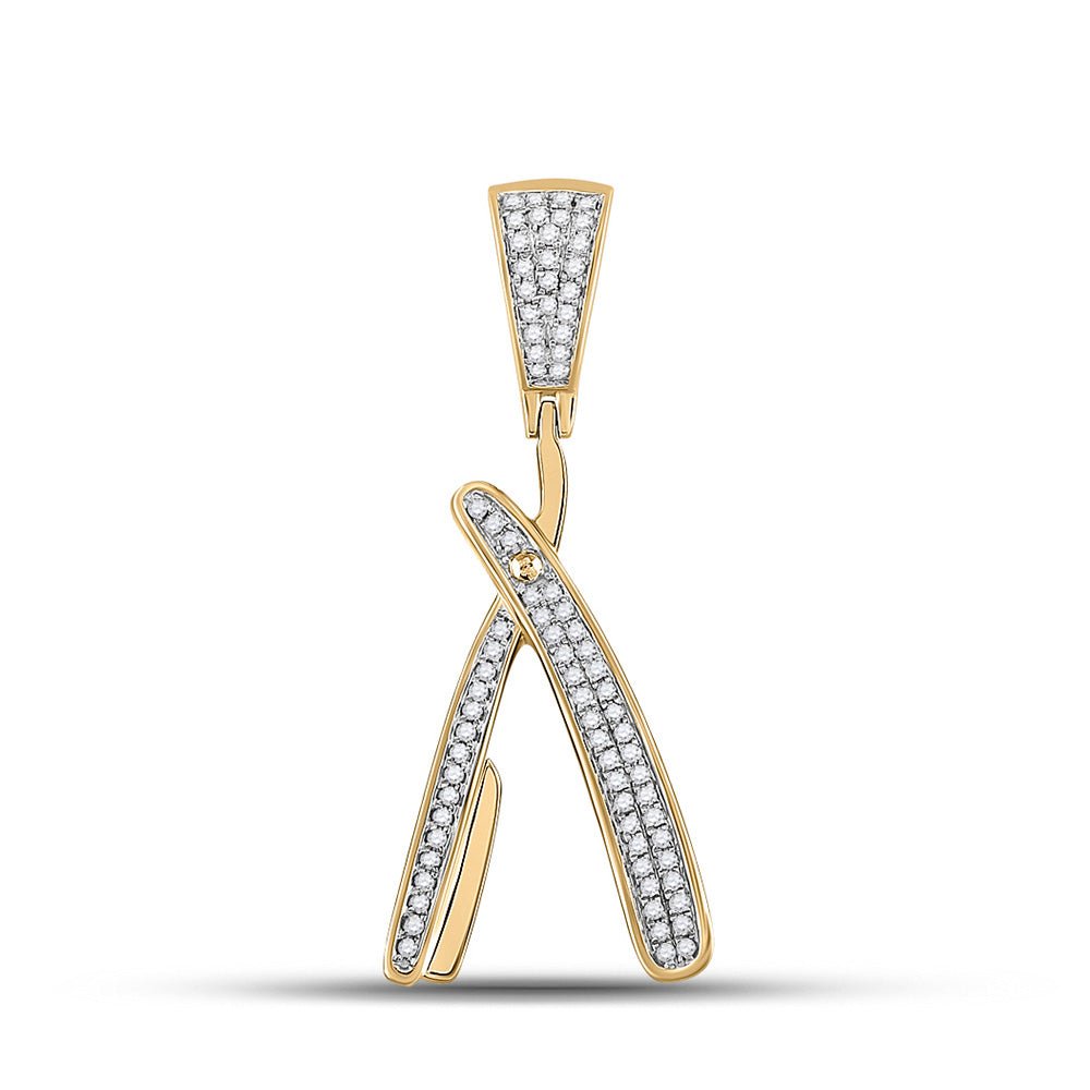 Men's Diamond Charm Pendant | 10kt Yellow Gold Mens Round Diamond Barber Blade Charm Pendant 1/3 Cttw | Splendid Jewellery GND