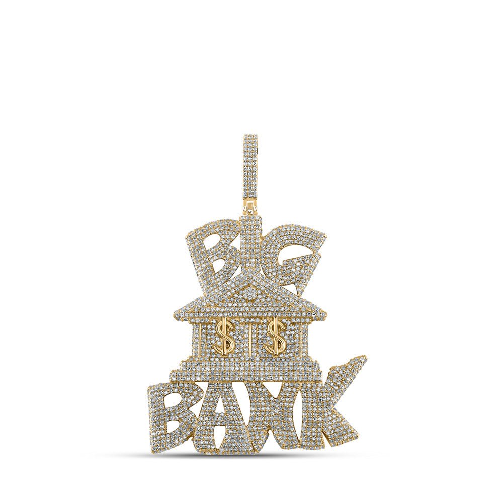 Men's Diamond Charm Pendant | 10kt Yellow Gold Mens Round Diamond Big Bank Money Charm Pendant 7-3/4 Cttw | Splendid Jewellery GND