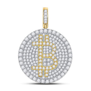 Men's Diamond Charm Pendant | 10kt Yellow Gold Mens Round Diamond Bitcoin Circle Charm Pendant 2-1/2 Cttw | Splendid Jewellery GND