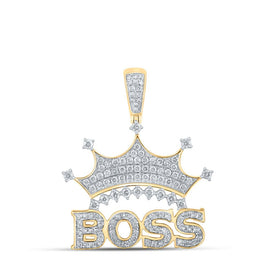10kt Yellow Gold Men's Diamond Boss Crown Charm Pendant - 1 Cttw Top view from the 10Kt Yellow Gold Mens Round Diamond Boss Crown Charm Pendant 1 Cttwpin210749 collection by Splendid Jewellery