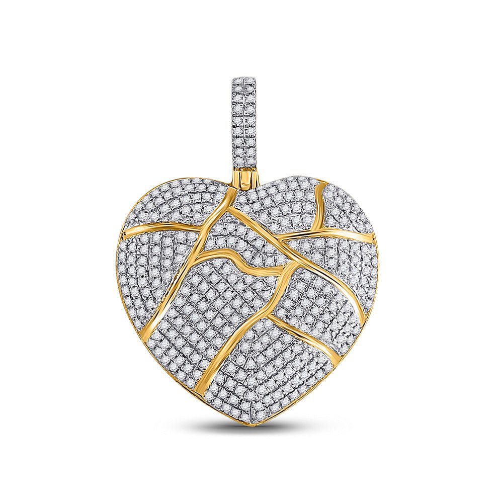 Men's Diamond Charm Pendant | 10kt Yellow Gold Mens Round Diamond Broken Heart Charm Pendant 1 Cttw | Splendid Jewellery GND