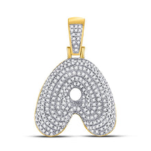 Load image into Gallery viewer, 10kt Yellow Gold Men's Round Diamond Bubble A Letter Charm Pendant 3/4 Cttw - Exquisite Diamond Elegance Top view from the 10Kt Yellow Gold Mens Round Diamond Bubble A Letter Charm Pendant 3 4 Cttwpin246628 collection by Splendid Jewellery