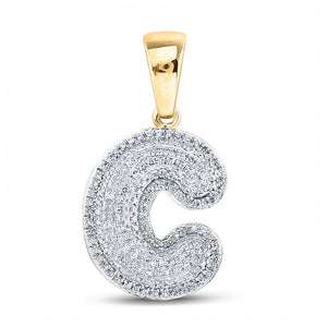 Men's Diamond Charm Pendant | 10kt Yellow Gold Mens Round Diamond Bubble C Letter Charm Pendant 1/2 Cttw | Splendid Jewellery GND