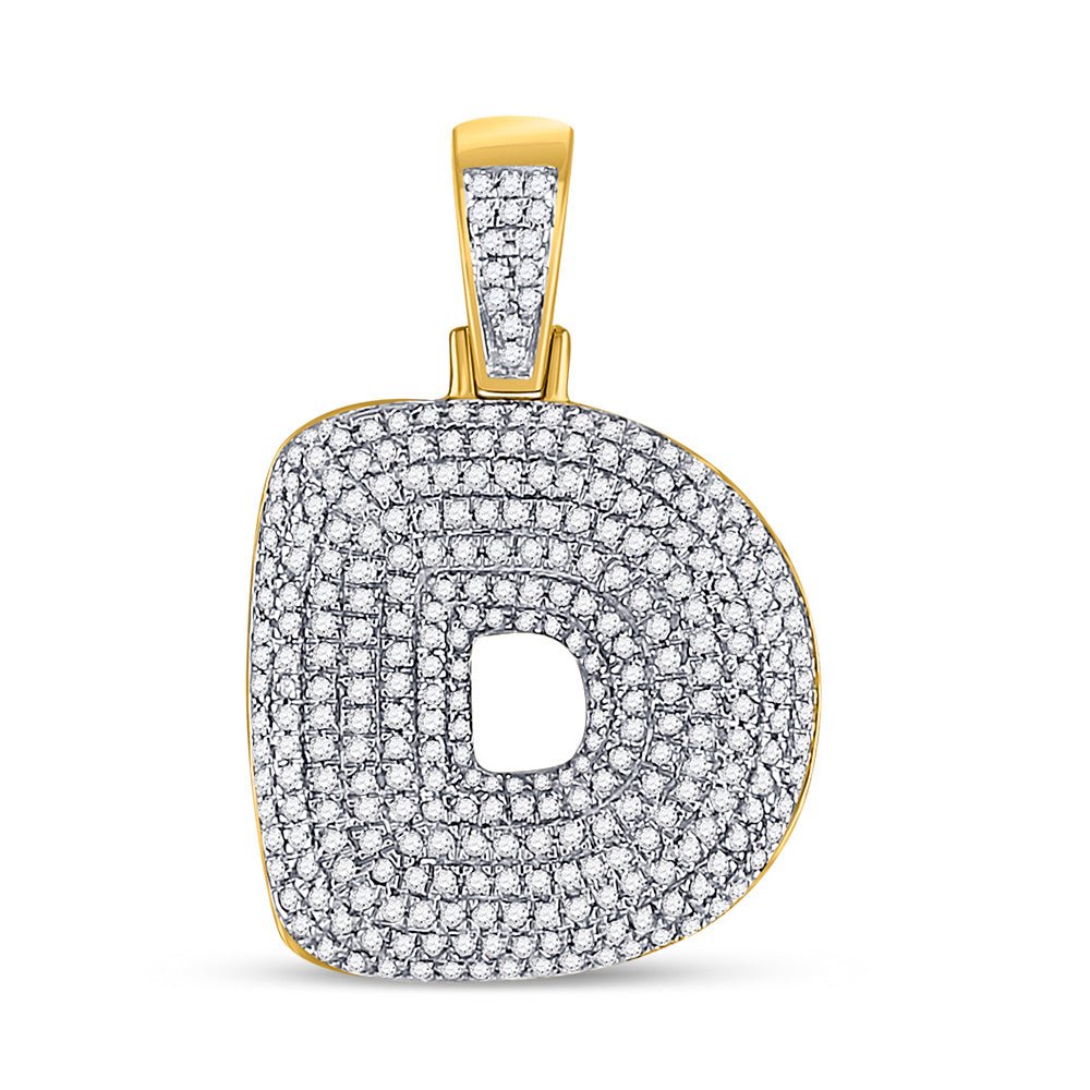 Men's Diamond Charm Pendant | 10kt Yellow Gold Mens Round Diamond Bubble D Letter Charm Pendant 7/8 Cttw | Splendid Jewellery GND