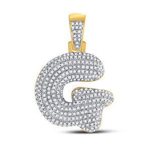 Men's Diamond Charm Pendant | 10kt Yellow Gold Mens Round Diamond Bubble G Letter Charm Pendant 3/4 Cttw | Splendid Jewellery GND