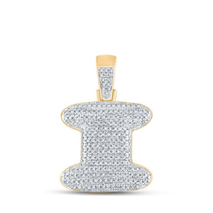 Men's Diamond Charm Pendant | 10kt Yellow Gold Mens Round Diamond Bubble I Letter Charm Pendant 3/4 Cttw | Splendid Jewellery GND