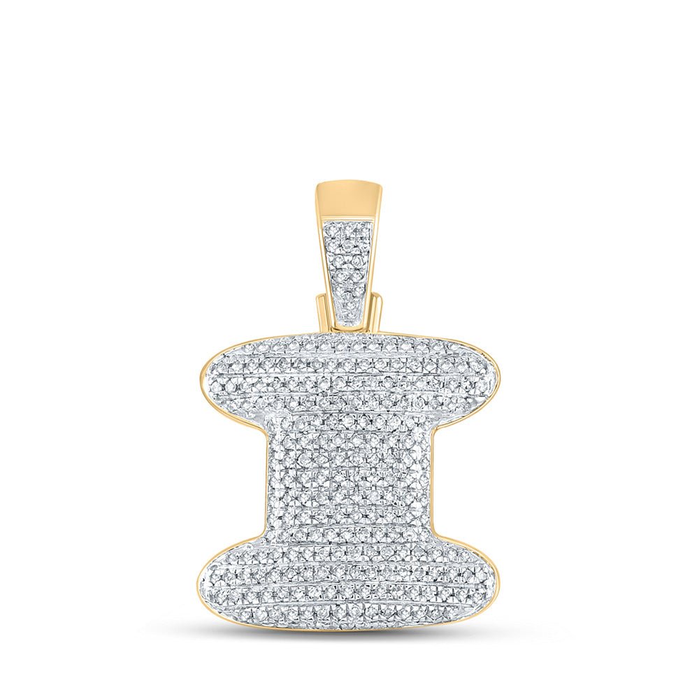 Men's Diamond Charm Pendant | 10kt Yellow Gold Mens Round Diamond Bubble I Letter Charm Pendant 3/4 Cttw | Splendid Jewellery GND