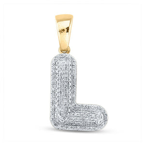Men's Diamond Charm Pendant | 10kt Yellow Gold Mens Round Diamond Bubble L Letter Charm Pendant 3/8 Cttw | Splendid Jewellery GND