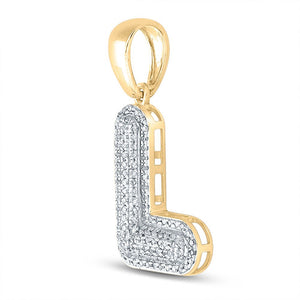 Men's Diamond Charm Pendant | 10kt Yellow Gold Mens Round Diamond Bubble L Letter Charm Pendant 3/8 Cttw | Splendid Jewellery GND