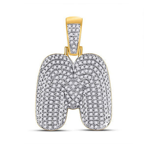 Men's Diamond Charm Pendant | 10kt Yellow Gold Mens Round Diamond Bubble M Letter Charm Pendant 3/4 Cttw | Splendid Jewellery GND