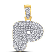 Load image into Gallery viewer, 10kt Yellow Gold Men's Round Diamond Bubble P Letter Charm Pendant 3/4 Cttw - A Dazzling Statement Piece for Stylish Men Top view from the 10Kt Yellow Gold Mens Round Diamond Bubble P Letter Charm Pendant 3 4 Cttwpin246652 collection by Splendid Jewellery
