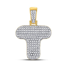 Load image into Gallery viewer, 10kt Yellow Gold Men's Round Diamond Bubble T Letter Charm Pendant - Captivating Brilliance Top view from the 10Kt Yellow Gold Mens Round Diamond Bubble T Letter Charm Pendant 1 2 Cttwpin246658 collection by Splendid Jewellery