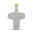 10kt Yellow Gold Men's Round Diamond Bubble T Letter Charm Pendant - Captivating Brilliance Top view from the 10Kt Yellow Gold Mens Round Diamond Bubble T Letter Charm Pendant 1 2 Cttwpin246658 collection by Splendid Jewellery