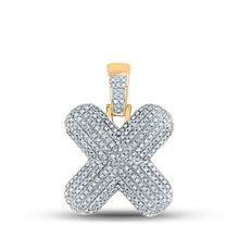 Load image into Gallery viewer, 10kt Yellow Gold Men&#39;s Round Diamond Bubble X Letter Charm Pendant - 7/8 Cttw | Splendid Jewellery Top view from the 10Kt Yellow Gold Mens Round Diamond Bubble X Letter Charm Pendant 7 8 Cttwpin246656 collection by Splendid Jewellery