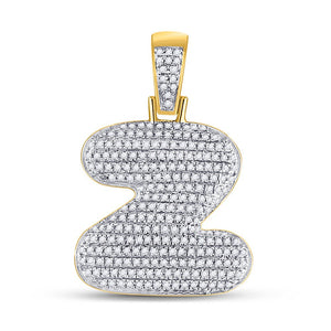 Men's Diamond Charm Pendant | 10kt Yellow Gold Mens Round Diamond Bubble Z Letter Charm Pendant 3/4 Cttw | Splendid Jewellery GND