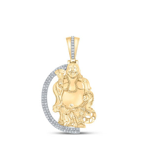 Men's Diamond Charm Pendant | 10kt Yellow Gold Mens Round Diamond Buddha Charm Pendant 1 Cttw | Splendid Jewellery GND