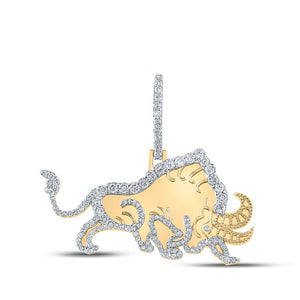 Men's Diamond Charm Pendant | 10kt Yellow Gold Mens Round Diamond Bull Charm Pendant 1-1/4 Cttw | Splendid Jewellery GND