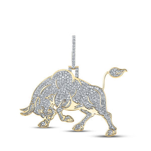 Men's Diamond Charm Pendant | 10kt Yellow Gold Mens Round Diamond Bull Charm Pendant 2 Cttw | Splendid Jewellery GND