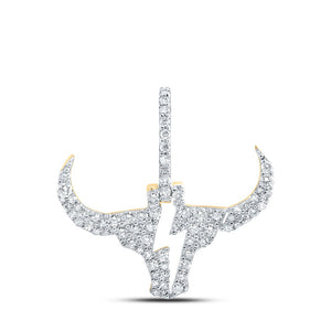 Men's Diamond Charm Pendant | 10kt Yellow Gold Mens Round Diamond Bull Head Bolt Charm Pendant 1/2 Cttw | Splendid Jewellery GND