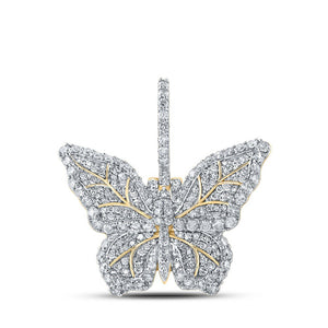 Men's Diamond Charm Pendant | 10kt Yellow Gold Mens Round Diamond Butterfly Charm Pendant 1-1/2 Cttw | Splendid Jewellery GND