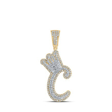 Load image into Gallery viewer, 10kt Yellow Gold Men's Round Diamond C Crown Letter Charm Pendant - 1 Cttw Top view from the 10Kt Yellow Gold Mens Round Diamond C Crown Letter Charm Pendant 1 Cttwpin218920 collection by Splendid Jewellery