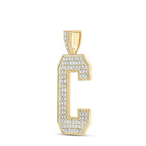 Men's Diamond Charm Pendant | 10kt Yellow Gold Mens Round Diamond C Initial Letter Charm Pendant 1-3/4 Cttw | Splendid Jewellery GND