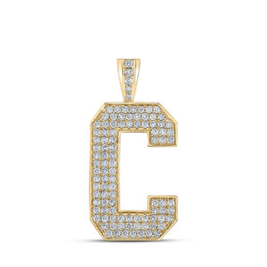 Men's Diamond Charm Pendant | 10kt Yellow Gold Mens Round Diamond C Initial Letter Charm Pendant 1-3/4 Cttw | Splendid Jewellery GND