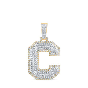 Men's Diamond Charm Pendant | 10kt Yellow Gold Mens Round Diamond C Initial Letter Charm Pendant 1 Cttw | Splendid Jewellery GND