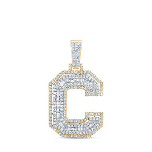 Men's Diamond Charm Pendant | 10kt Yellow Gold Mens Round Diamond C Initial Letter Charm Pendant 3/4 Cttw | Splendid Jewellery GND