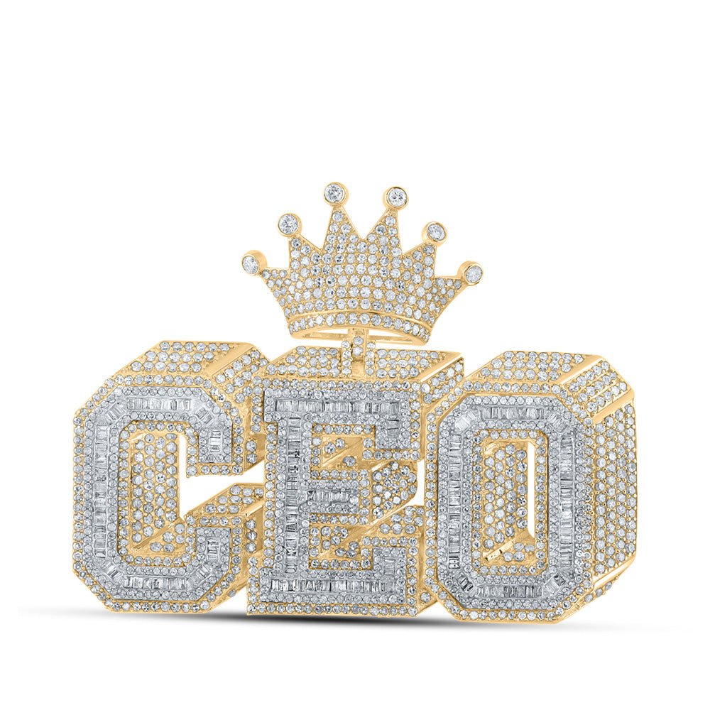 Men's Diamond Charm Pendant | 10kt Yellow Gold Mens Round Diamond CEO Crown Charm Pendant 6 Cttw | Splendid Jewellery GND