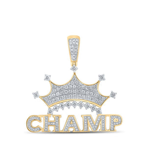 Men's Diamond Charm Pendant | 10kt Yellow Gold Mens Round Diamond Champ Crown Charm Pendant 1-1/4 Cttw | Splendid Jewellery GND