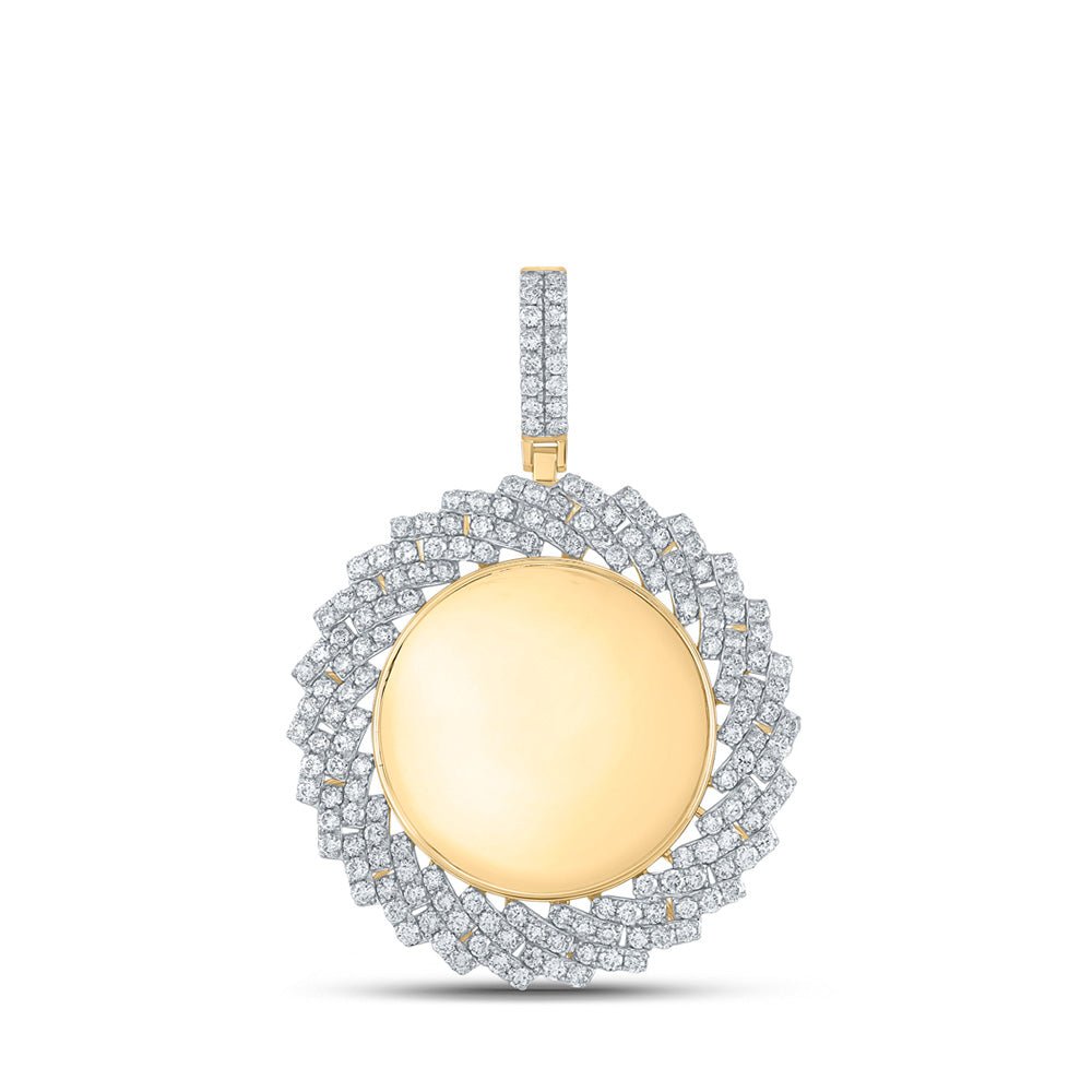 Men's Diamond Charm Pendant | 10kt Yellow Gold Mens Round Diamond Circle Memory Charm Pendant 3 Cttw | Splendid Jewellery GND